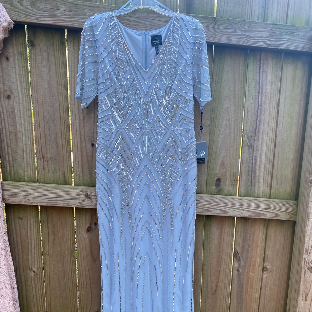 Lt blue sequin design Adrianna Papell formal dress size 10 petite